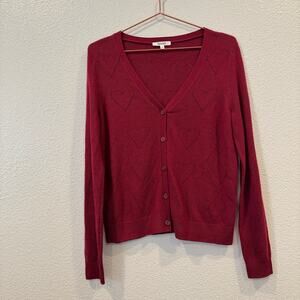Splendid Alamo Cardigan burgundy red heart button up sweater v-neck valentines